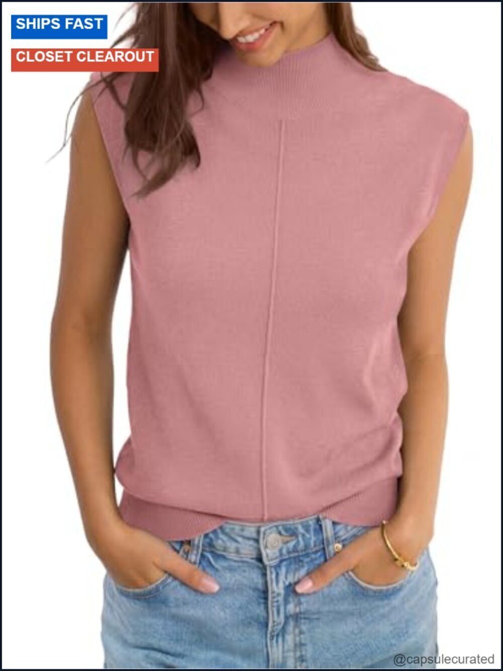 Wool Blend Mock Neck Tank Sleeveless Sweater Vest Loose Fit Business Casual